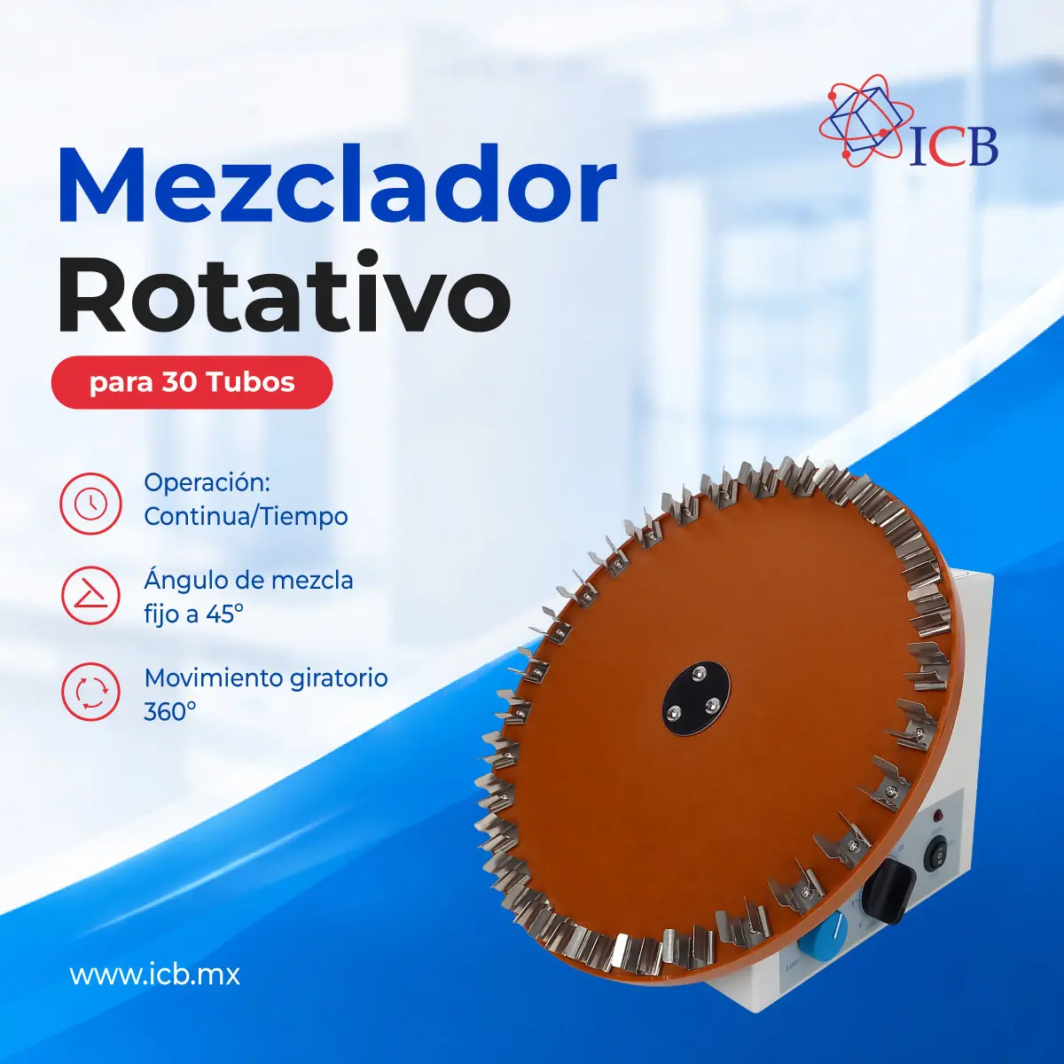 Agitador de Tubos de Hematología Rotativo (30 Tubos) marca ICB