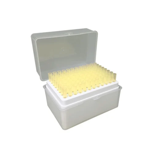 Rack de puntas amarillas 5–200 µL, 96 pzas para micropipeta
