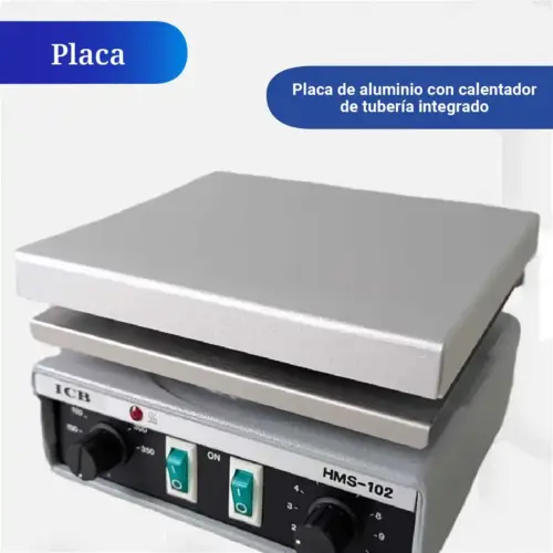 Agitador magnético ICB HMS-102 con placa de aluminio y calentador integrado.