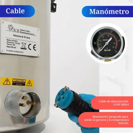 Cable de conexión eléctrica de autoclave de 18 litros para uso en laboratorio