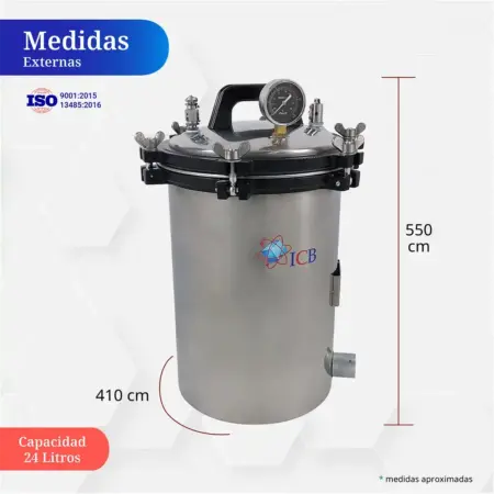 Dimensiones autoclave de laboratorio 24 litros – medidas compactas para laboratorios clínicos e industriales