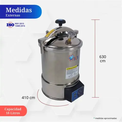 Dimensiones y medidas físicas de autoclave digital de laboratorio 18 litros