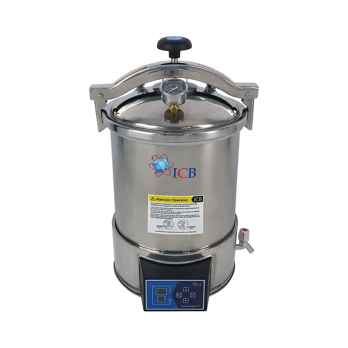 Autoclave digital de laboratorio 18 litros ICB en acero inoxidable con control de temperatura y presión