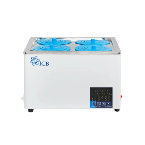Baño María ICB de 12 litros con cuatro tapas circulares y pantalla digital, diseñado para laboratorios de análisis clínico