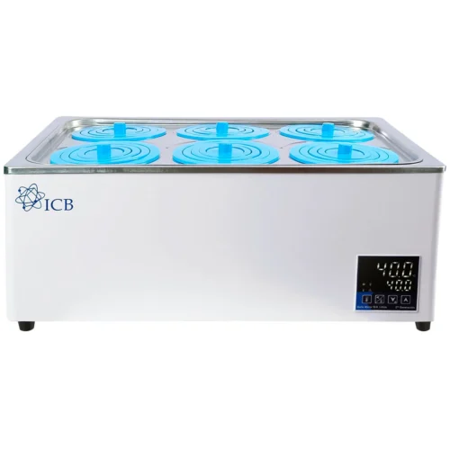 Baño María ICB de 18.6 litros con seis posiciones para tubos, perfecto para procesos térmicos en laboratorios
