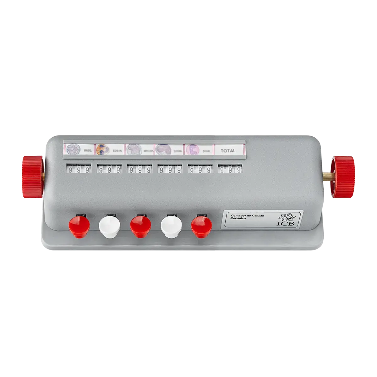 Contador de células mecánico ICB de 5 teclas con marcadores y visor totalizador.