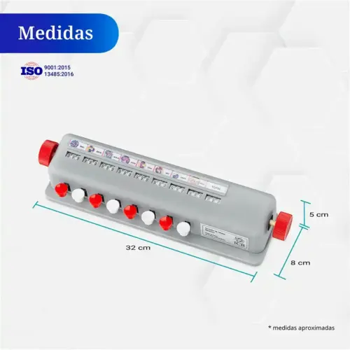Dimensiones del contador de células mecánico ICB: 32 cm de largo por 8 cm de ancho y 5 cm de alto
