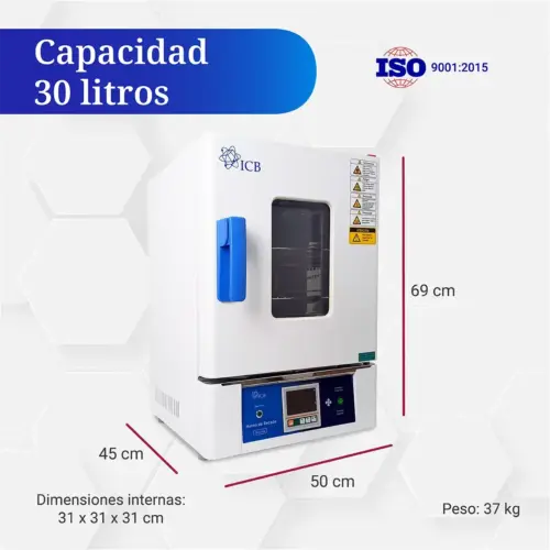 Dimensiones del horno de secado 30 litros ICB para laboratorio