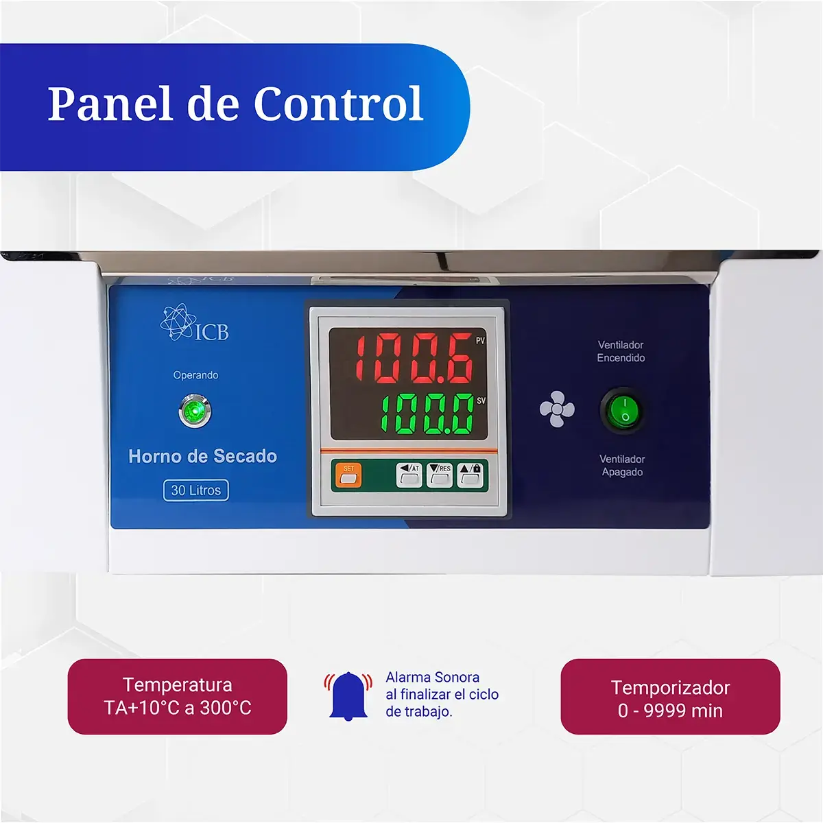 Panel de control digital del horno de secado 30 litros ICB con temporizador y alarma