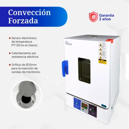 Horno de secado ICB 65 litros con convección forzada y sensor PT100.