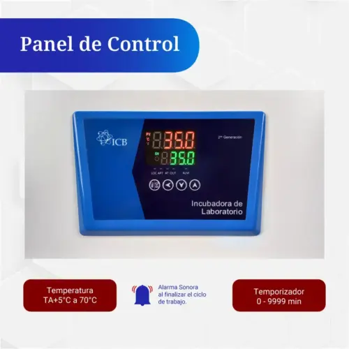 Panel de control digital de la incubadora de laboratorio 125 litros ICB con temporizador y alarma