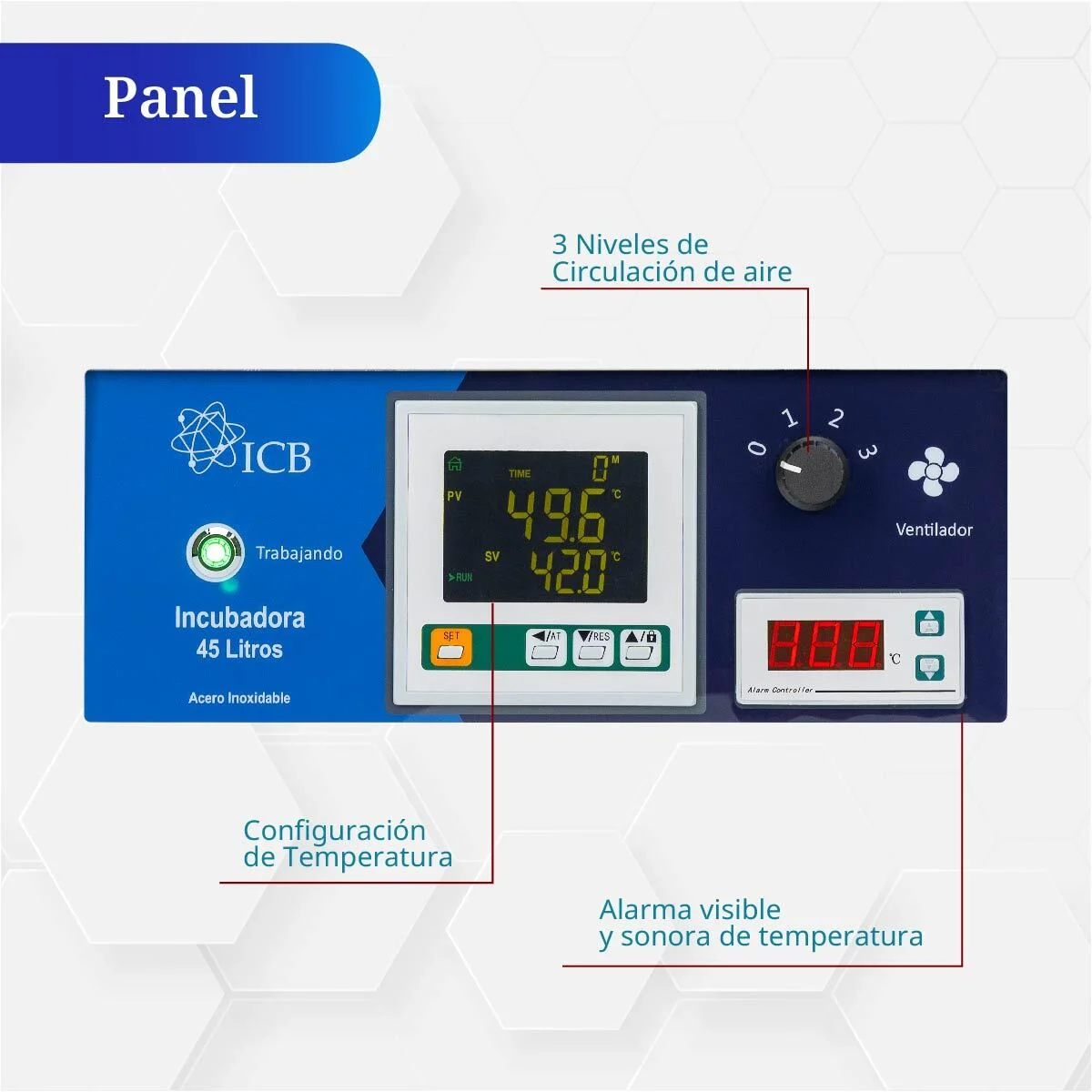 panel de contro Incubadora de 45 litros