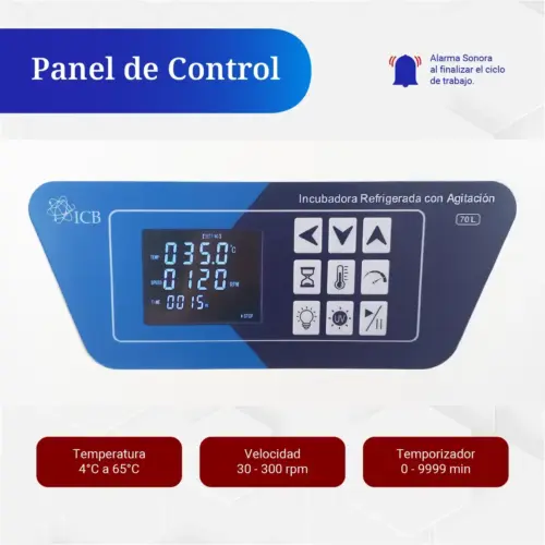 Panel de control de la incubadora refrigerada con agitación marca ICB
