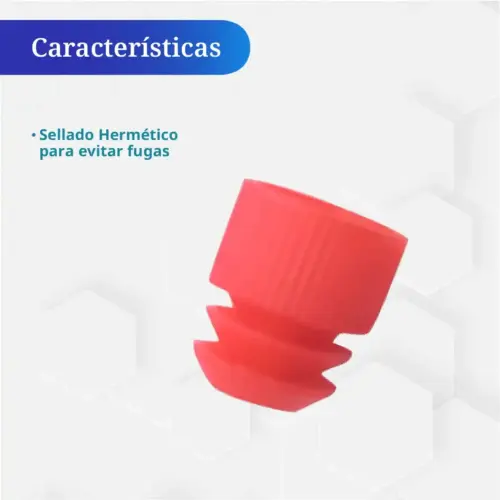 Tapón rojo ICB para tubo de ensayo con sellado hermético antifu­gas.