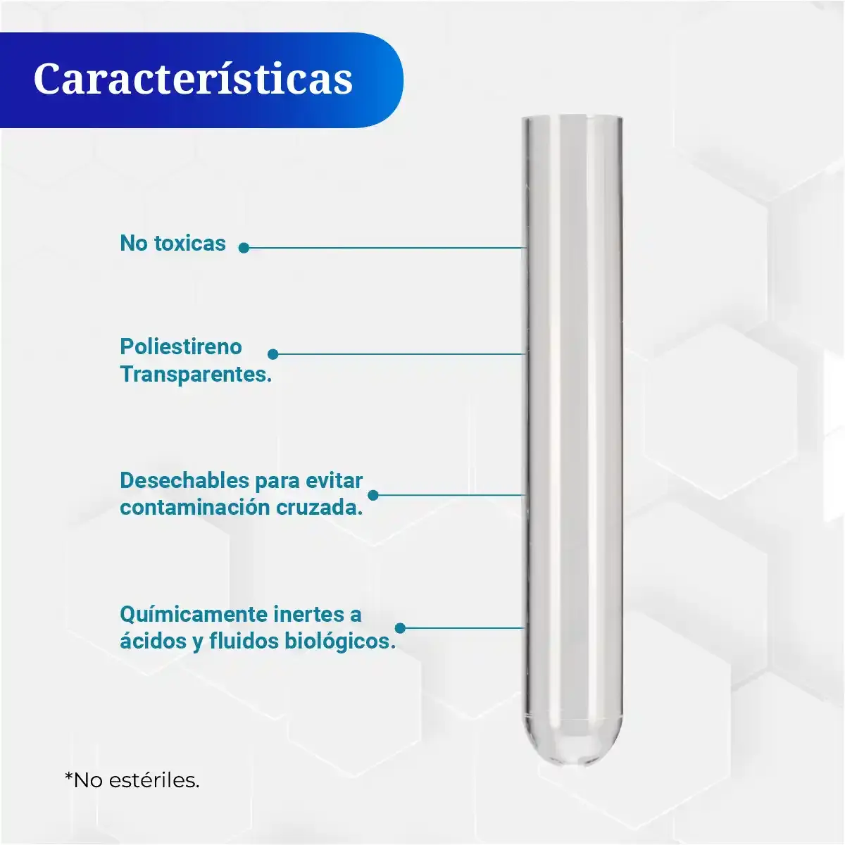 Tubo de ensayo ICB 12x75 mm fabricado en poliestireno transparente, desechable.