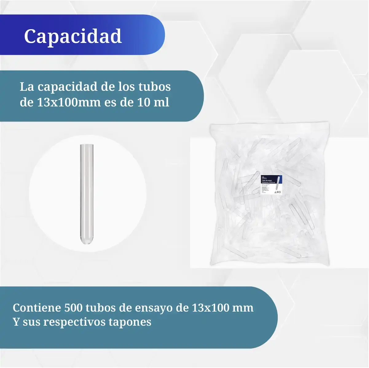 Tubo de ensayo ICB 13x100 mm con capacidad de 10 ml y tapa de seguridad.